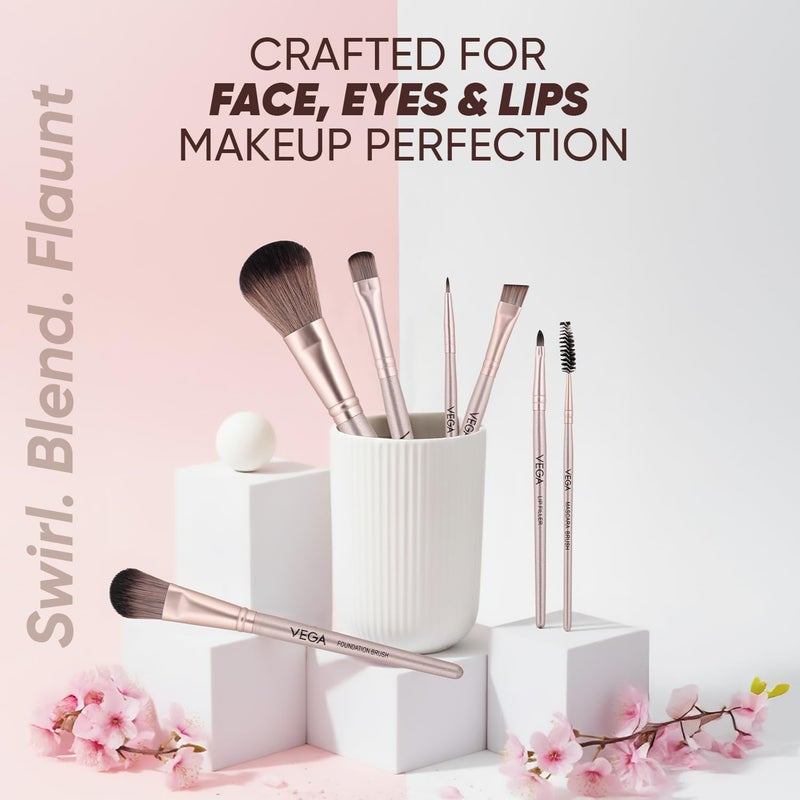 VEGA Make-Up Brushes Set of 7 for Face, Eyes and Lips (MBNS-07, Multicolor) | Premium Ultra-Soft Synthetic Bristles with Ergonomic Wooden Handles | Complete Cosmetic Blending Kit for Beginners & Professionals - Image 5